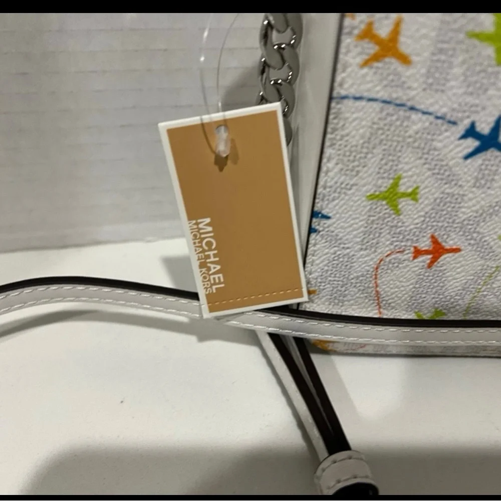Michael Kors RARE Optic White W/Colorful Airplanes Crossbody